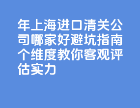 2026 年上海进口清关公司哪家好 避坑指南：4 个维度教你客观评估实力