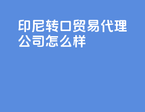 印尼转口贸易代理公司怎么样