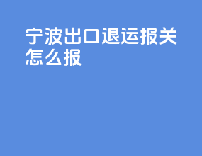 宁波出口退运报关怎么报